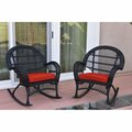 Jeco W00211-R-2-FS018 Santa Maria Black Wicker Rocker Chair with Red Cushion, 2PK W00211-R_2-FS018